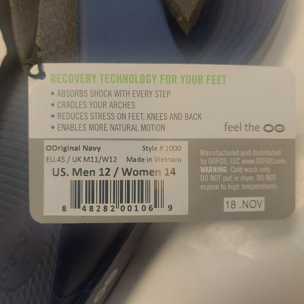 OOFOS Mens Size 12 Womens Size 14 Ooriginal Recovery Slide Pool Sandal Navy Blue - Picture 4 of 9